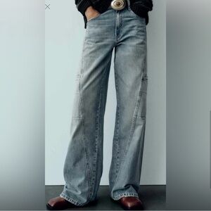 ZARA Women’s High Rise Wide Leg Cargo Jeans Size 4